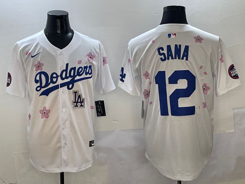 Men Los Angeles Dodgers 12 Sana White Sakura Edition 2025 Nike MLB Jersey style 9